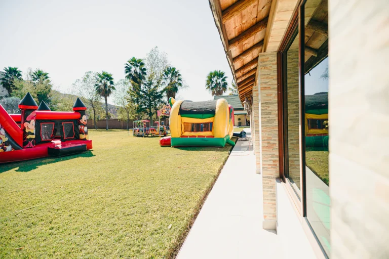 Inflatables set up at an outdoor venue